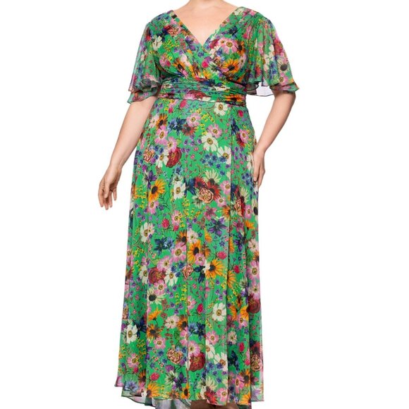 Betsy & Adam Plus Size Floral-Print Flutter-Sleeve A-Line Dress Green | NWT 20W - Picture 1 of 4